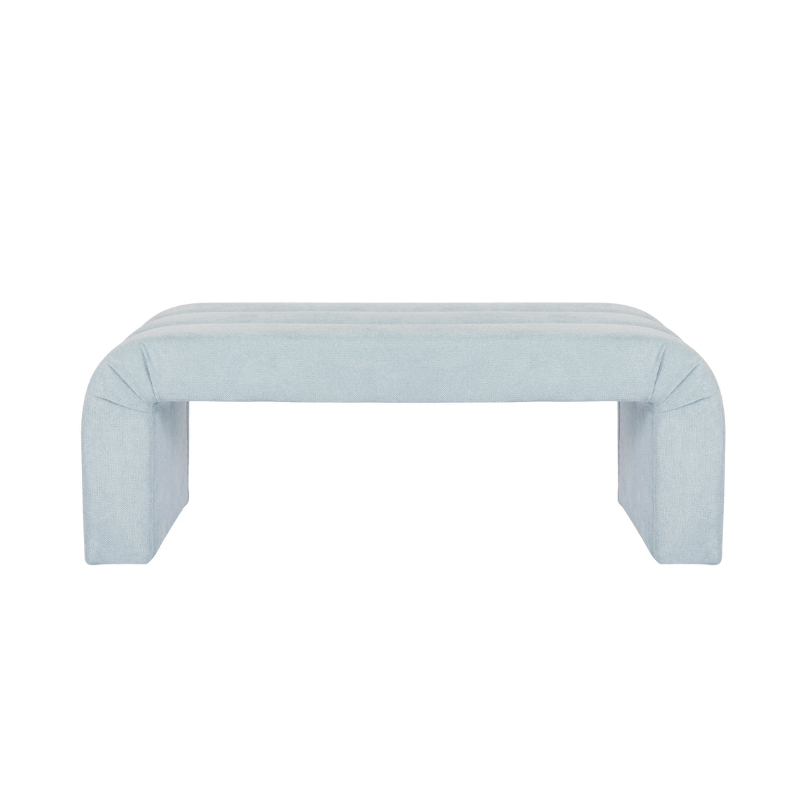 Mercer Horizontal Channeled Bench in Powder Blue Textured Chenille