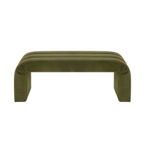 Mercer Horizontal Channeled Bench in Olive Textured Chenille