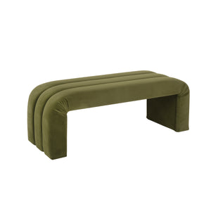 Mercer Horizontal Channeled Bench in Olive Textured Chenille