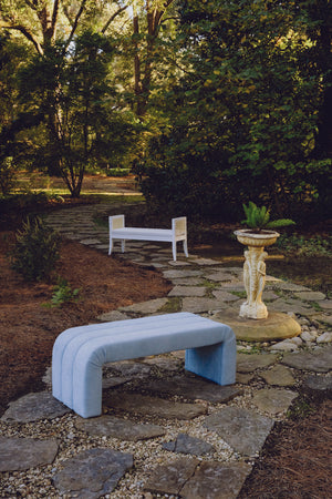 Benedict Square Edge Bamboo Detail Bench with Case Sides in Matte White Lacquer