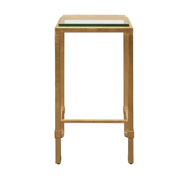 NAOMI Square Occasional Table With Thick Glass Top In Gold Leaf
