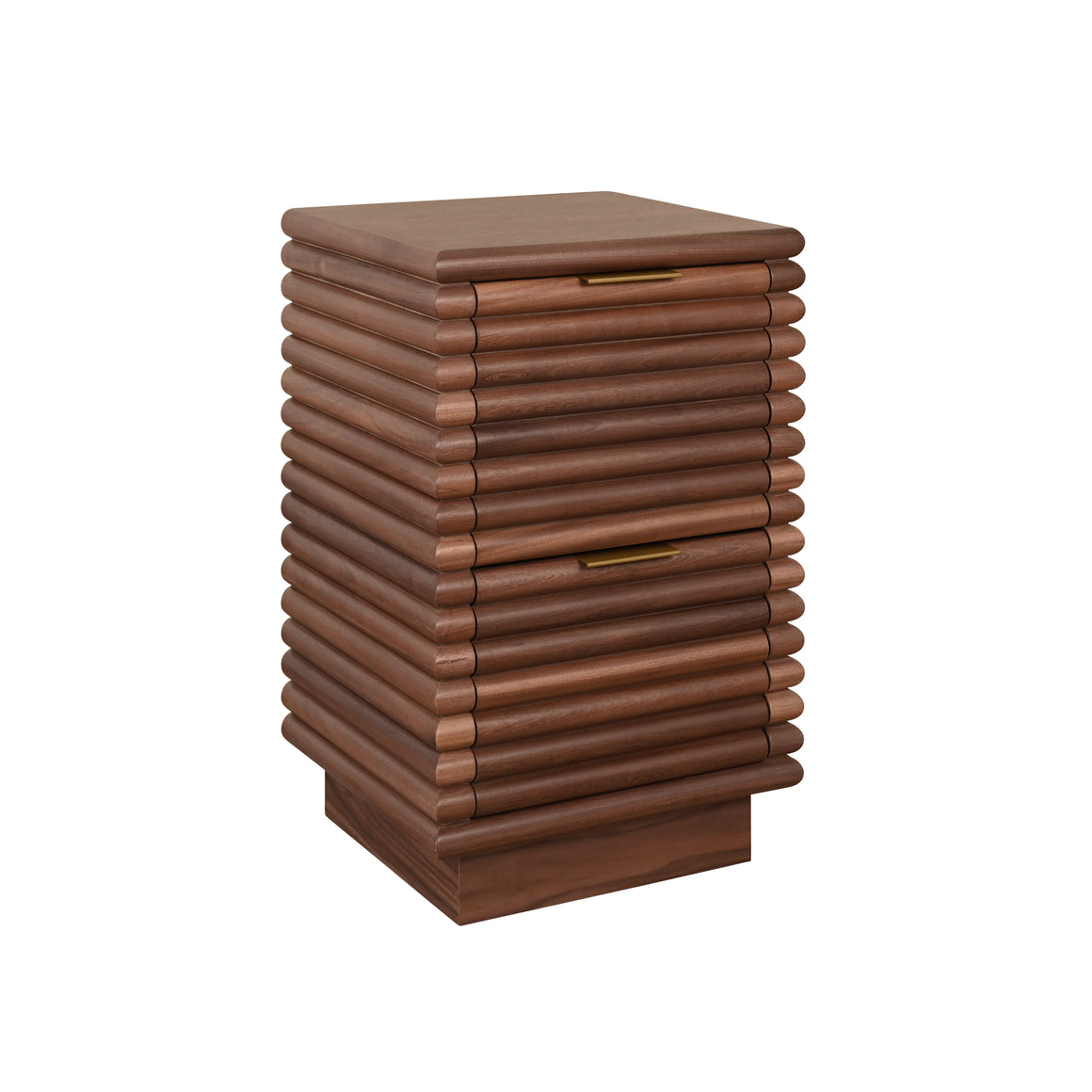 Nayla Two Drawer Side Table With Antique Brass Hardware And Large Horizontal Reeds In White Lacquer