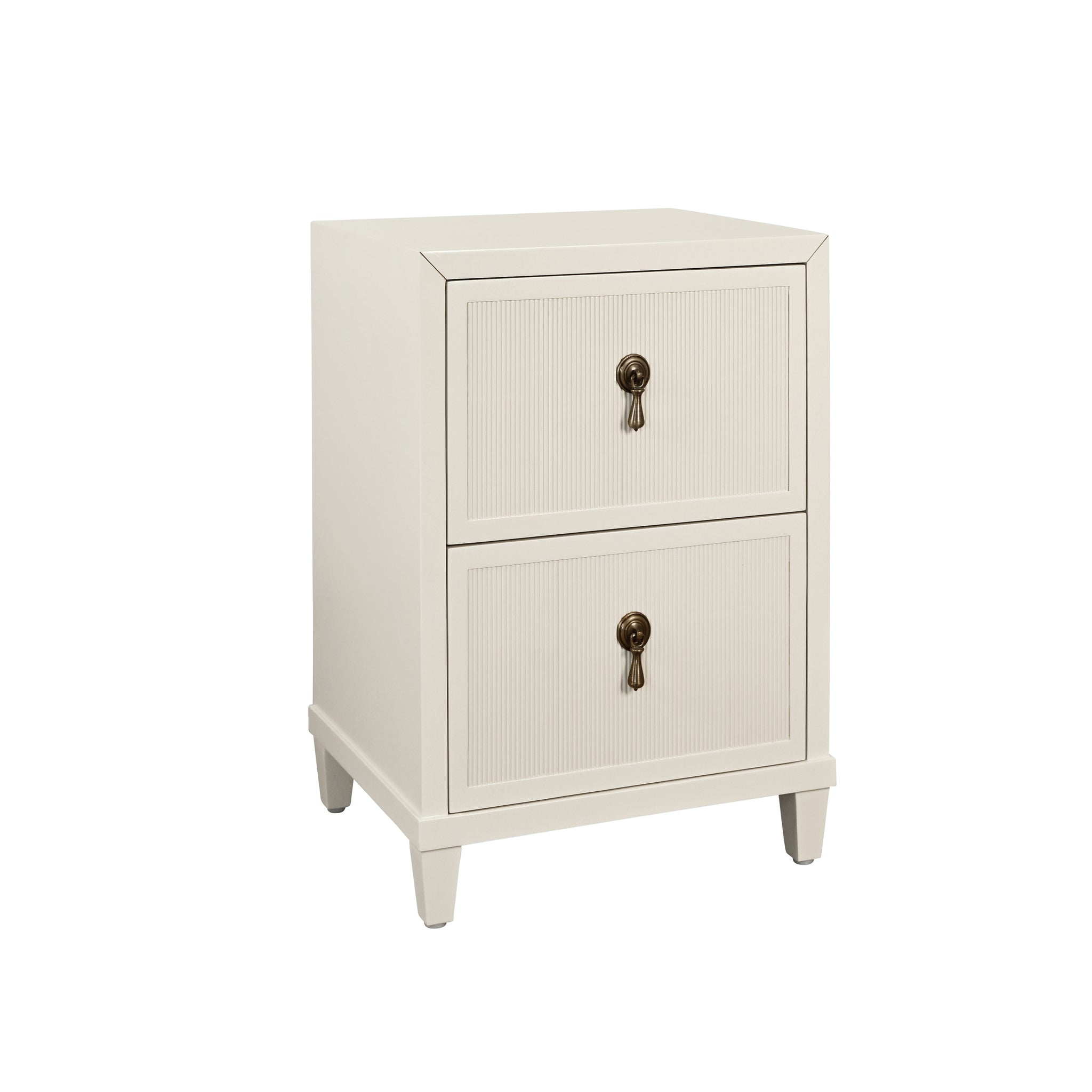 Novalie Two Drawer Side Table With Fluted Drawer Fronts In Provincial Brown Oak