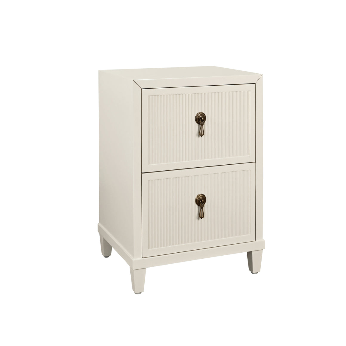 Novalie Two Drawer Side Table With Fluted Drawer Fronts In Provincial Brown Oak