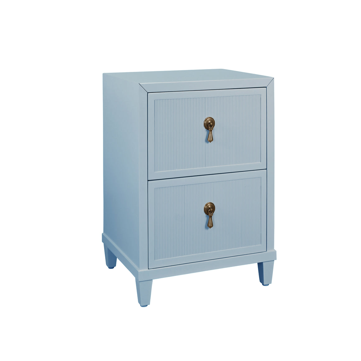 Novalie Two Drawer Side Table With Fluted Drawer Fronts In Provincial Brown Oak