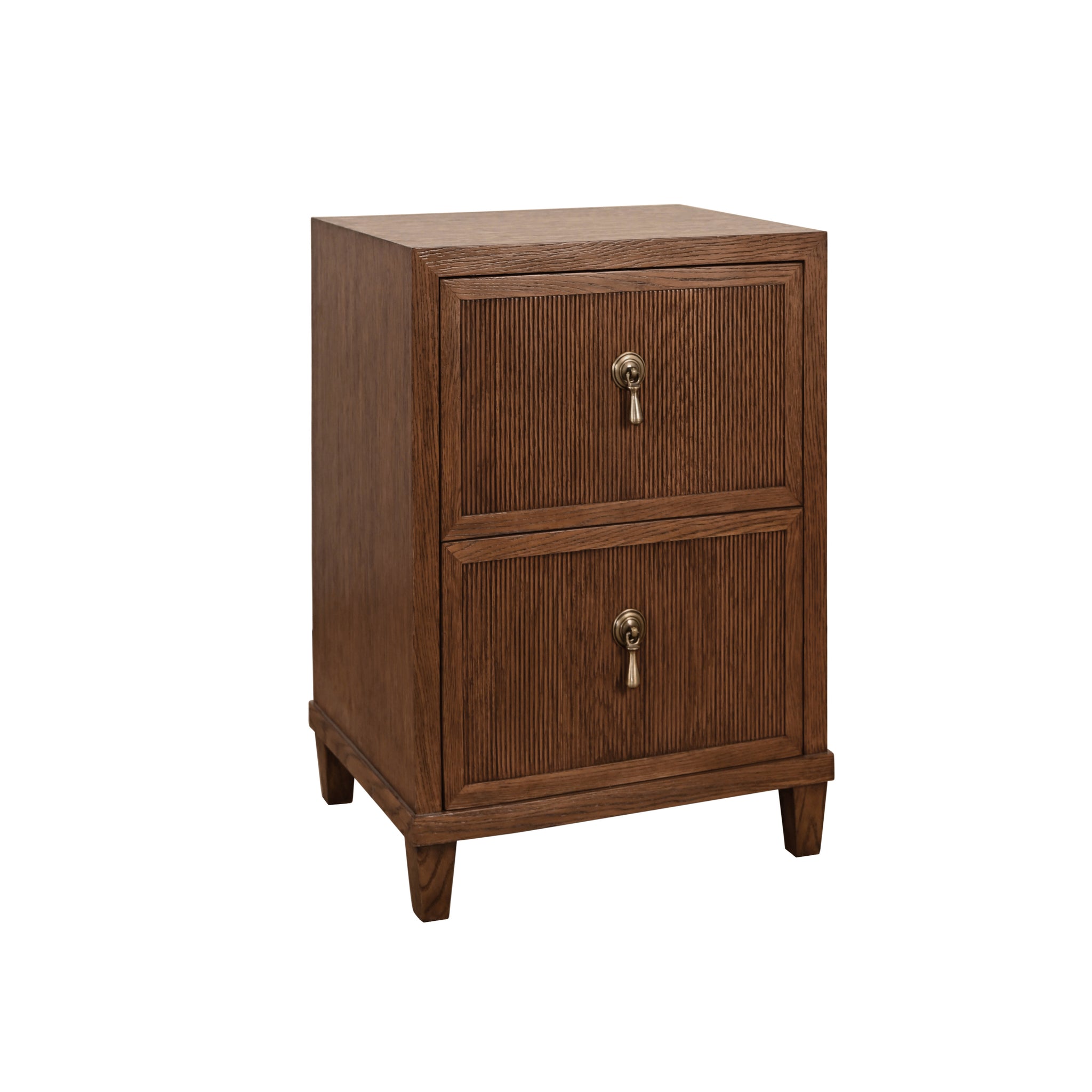 Novalie Two Drawer Side Table With Fluted Drawer Fronts In Provincial Brown Oak