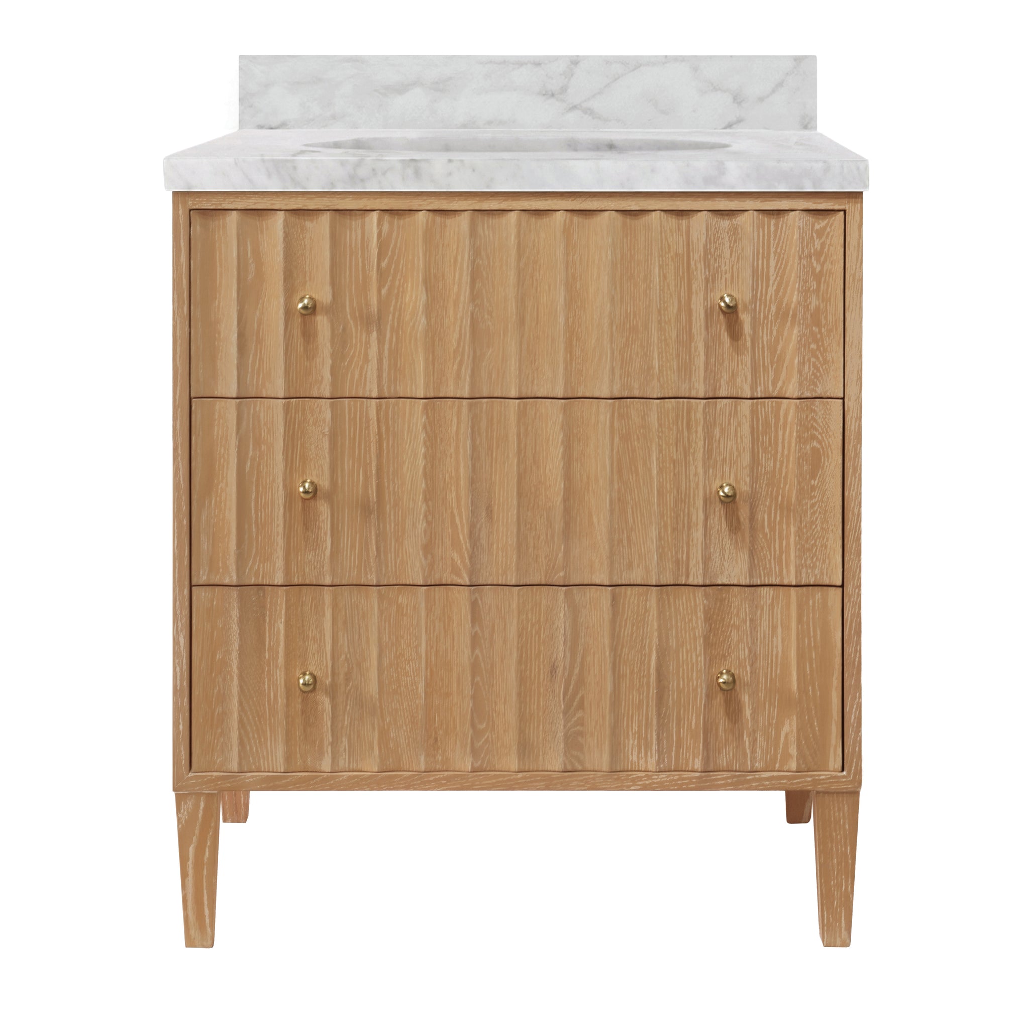 Odin Bath Vanity with Vertical Fluted Detail on Drawers in Cerused Oak