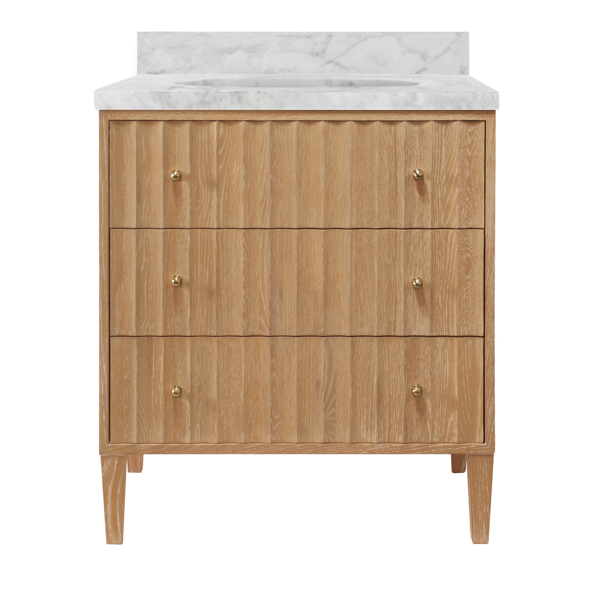 Odin Bath Vanity with Vertical Fluted Detail on Drawers in Cerused Oak
