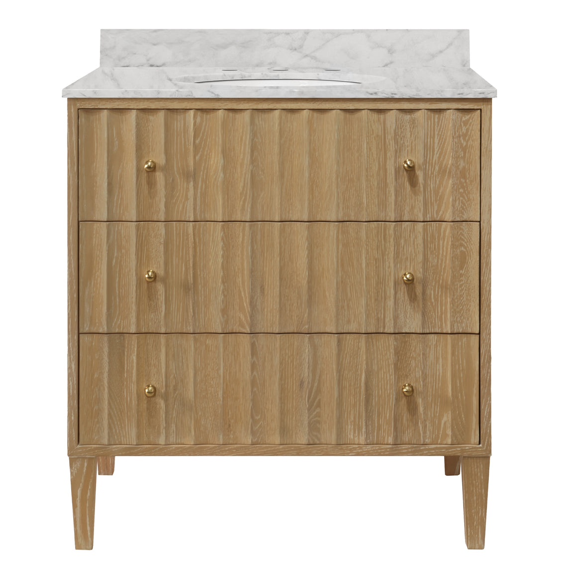 Odin Bath Vanity with Vertical Fluted Detail on Drawers in Cerused Oak