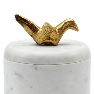 Oriz White Marble Container with Brass Origami Bird