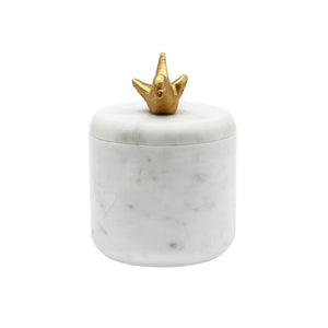 Oriz White Marble Container with Brass Origami Bird