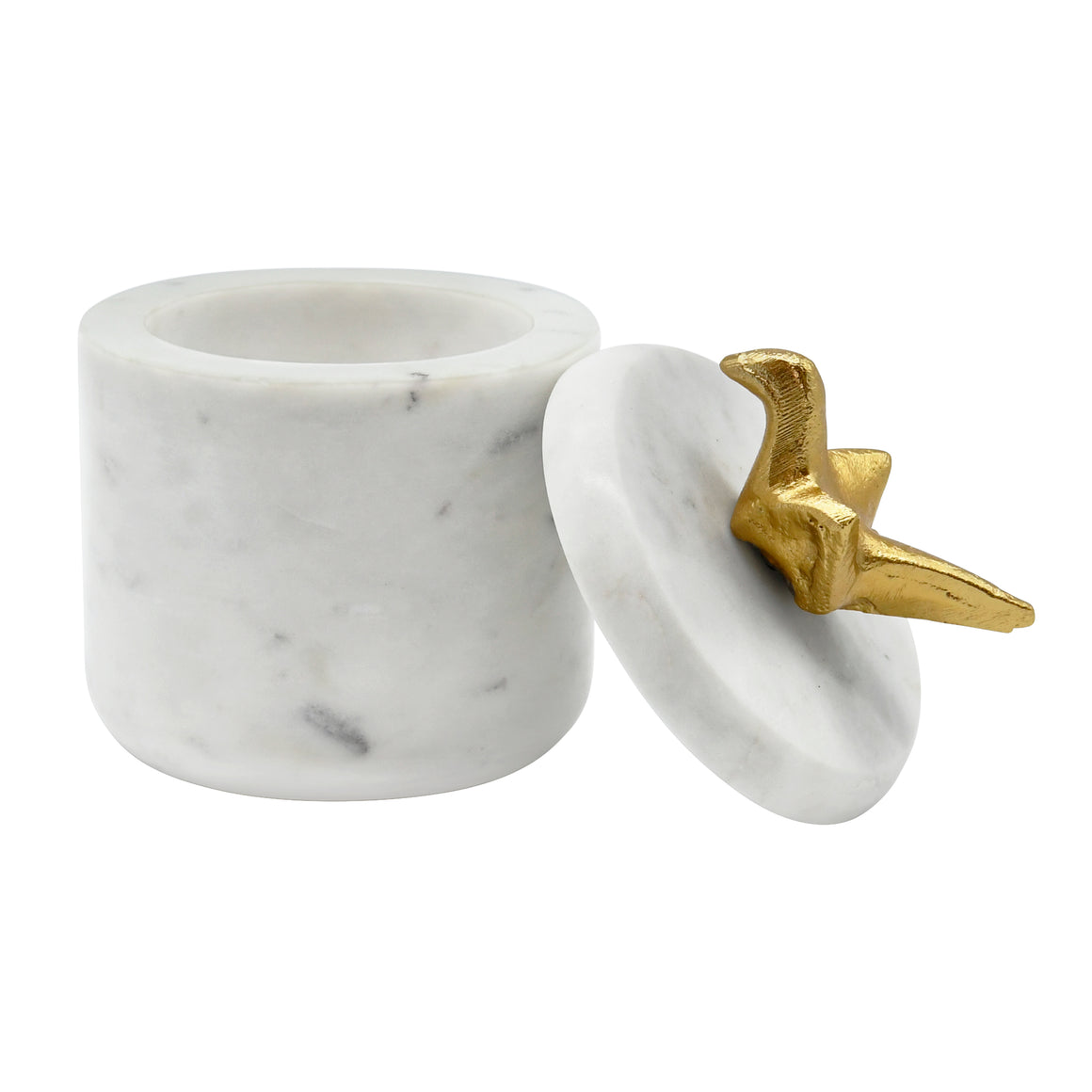 Oriz White Marble Container with Brass Origami Bird