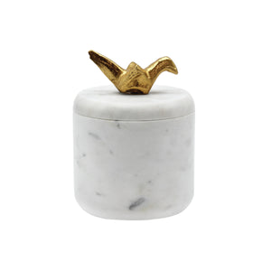 Oriz White Marble Container with Brass Origami Bird