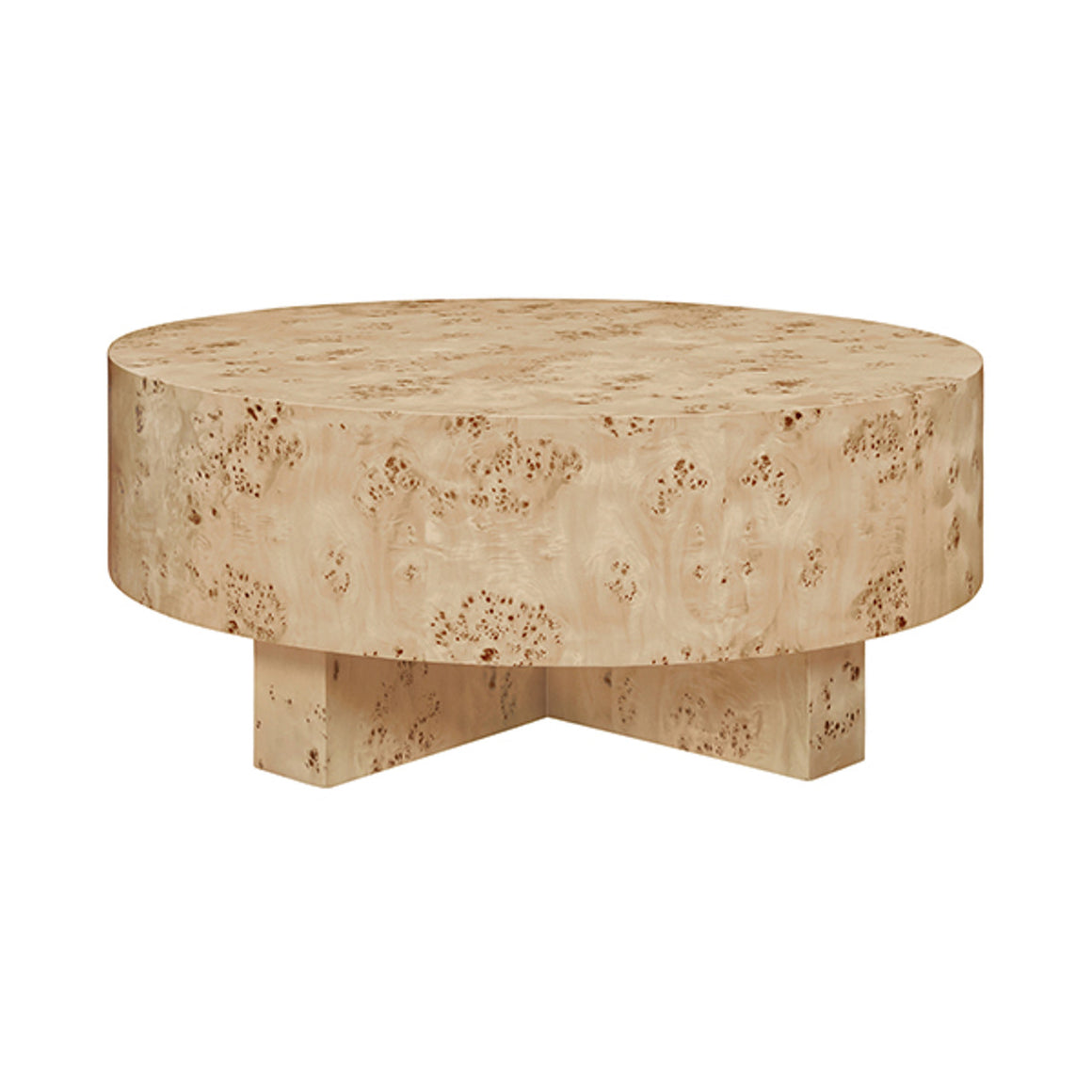 Oslo Thick Top Coffee Table With Cross Base In Burl Wood