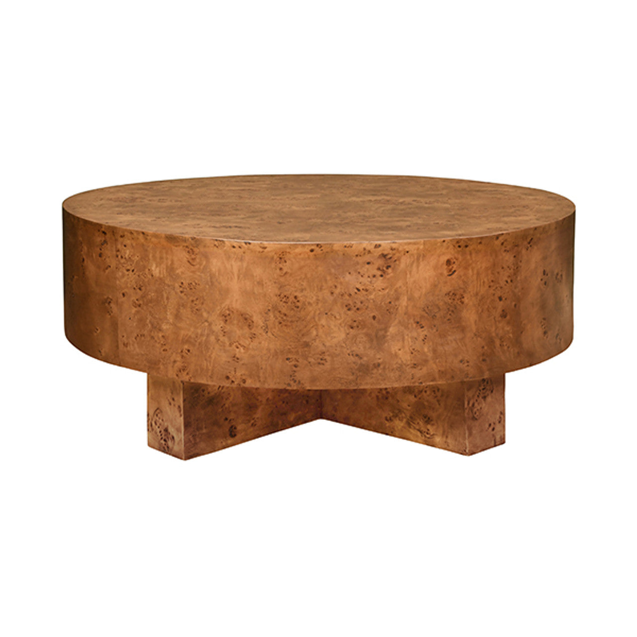 Oslo Thick Top Coffee Table With Cross Base In Dark Burl Wood