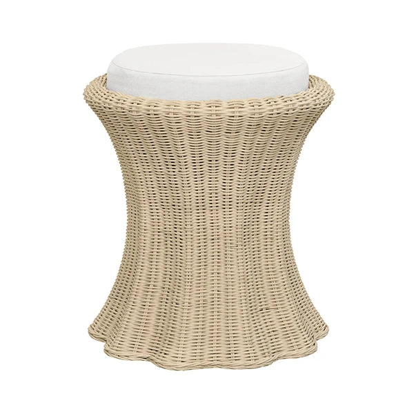 PAISLEY Round Stool With Scalloped Edges in Natural Rattan
