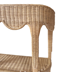 Paloma Scalloped Top Demi Lune Console in Woven Rattan