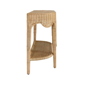 Paloma Scalloped Top Demi Lune Console in Woven Rattan