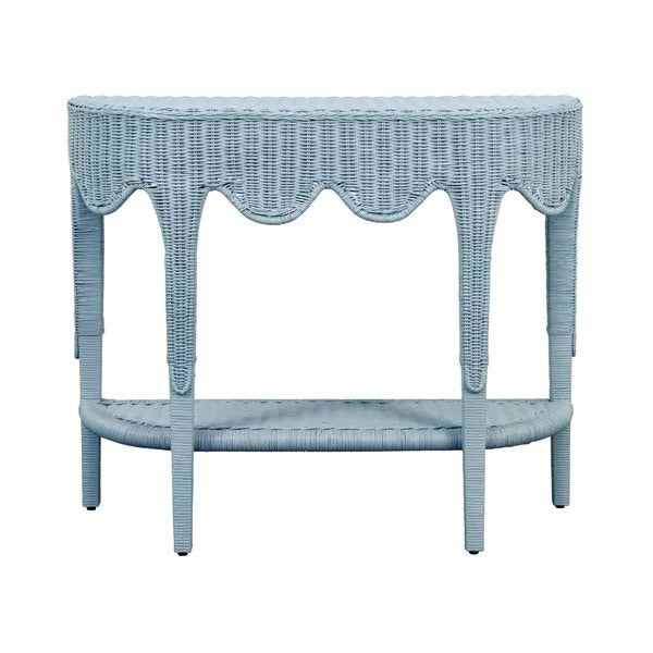 PALOMA Scalloped Top Demi Lune With Open Shelf In Light Blue Rattan