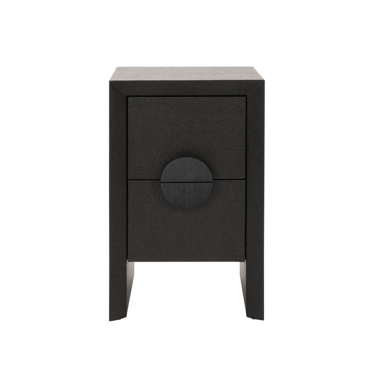 Parker Two Drawer Small Side Table In Black Painted Grasscloth With Black Oak Handles
