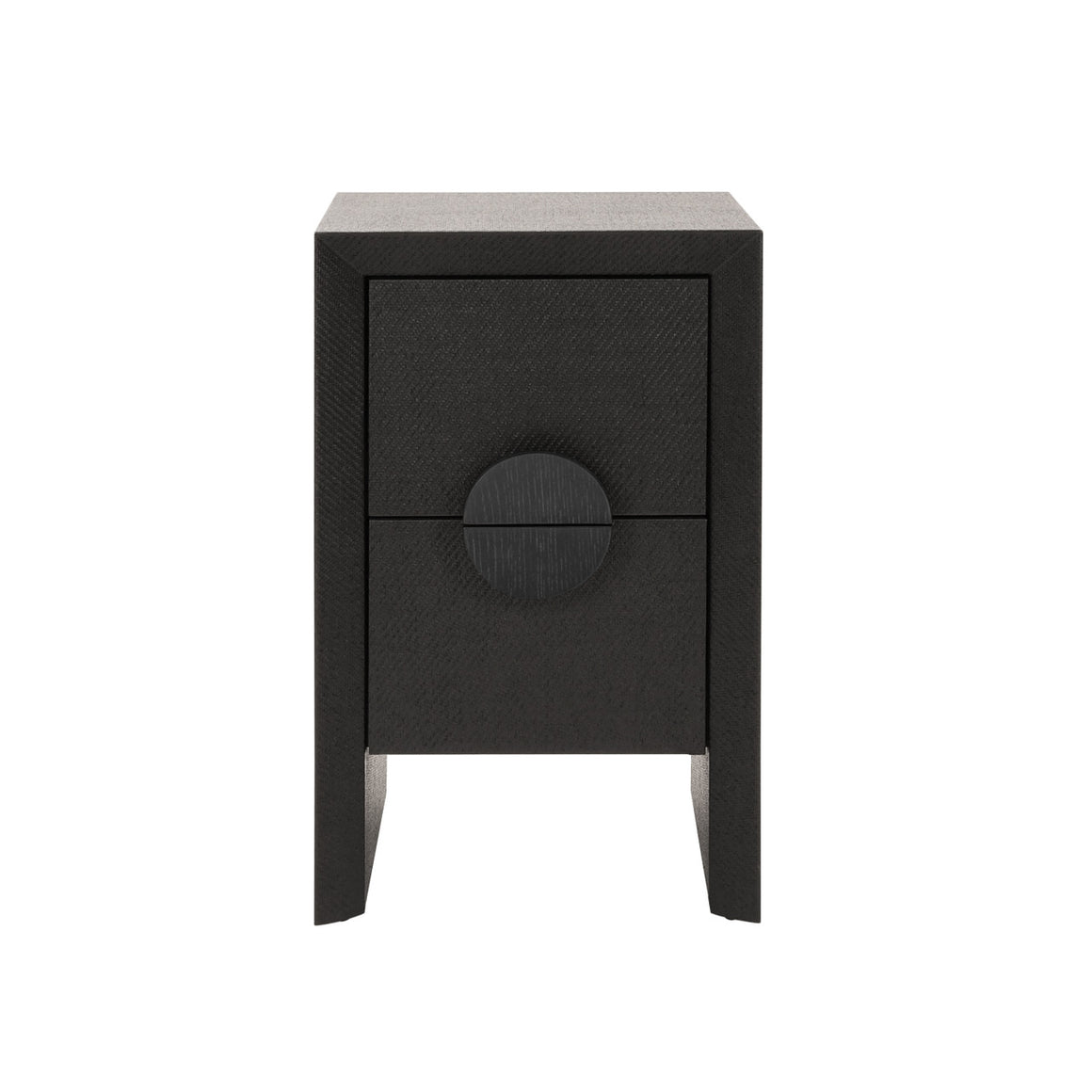 Parker Two Drawer Small Side Table In Black Painted Grasscloth With Black Oak Handles