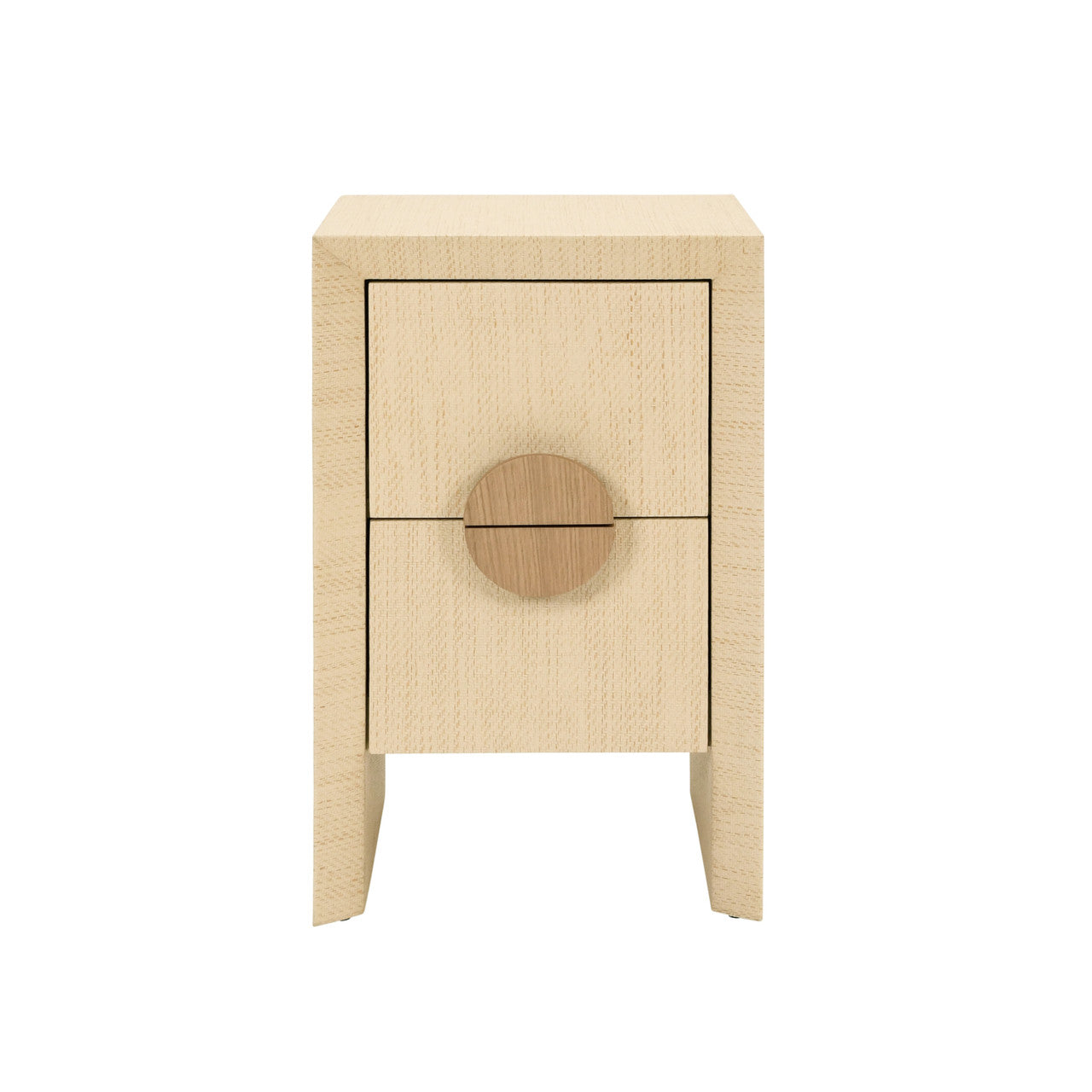 Parker Two Drawer Small Side Table In Natural Grasscloth With Cerused Oak Handles