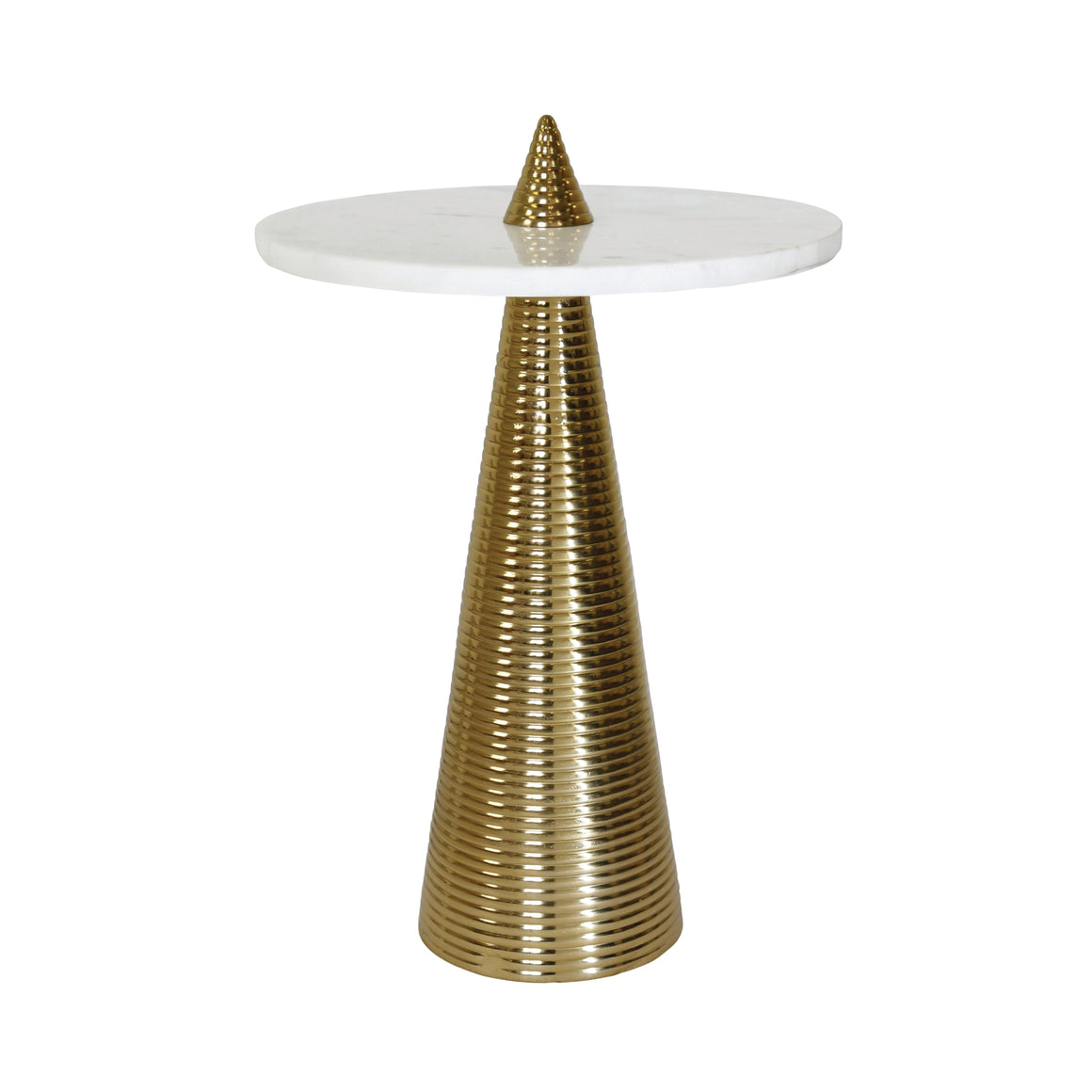 Pasha Round Side Table with Conical Coiled Brass Base