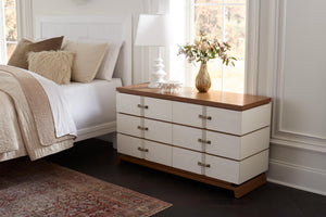 6-Drawer Side Table, Sand White, Sesame Finish Oak Veneer | Tristan Collection | Villa & House