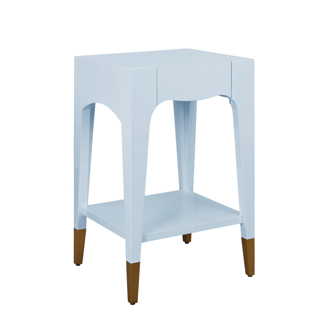 Patti Tapered Leg One Drawer Side Table In Light Blue Lacquer