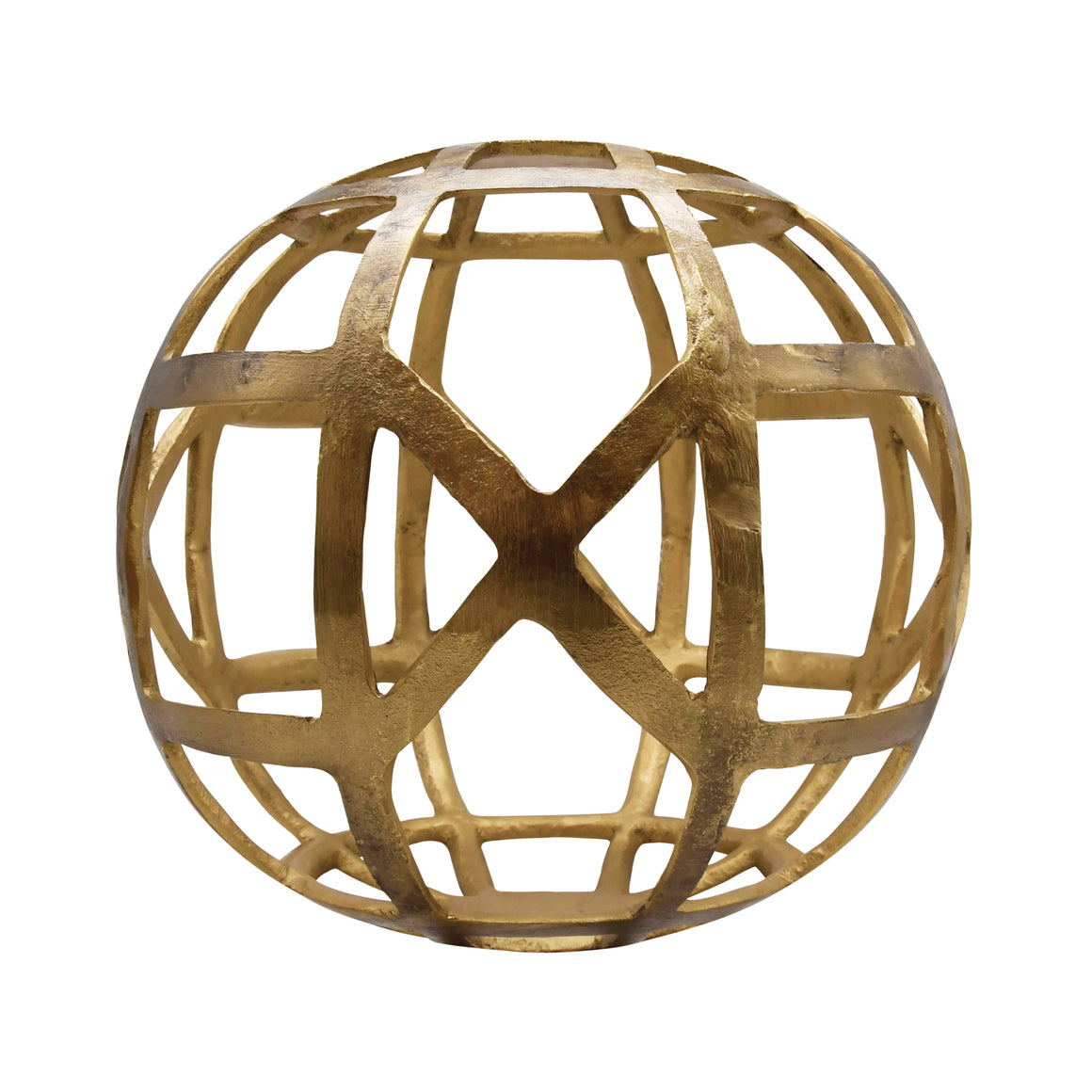 Paxton Small Round Metal Ball with Geo Cutouts in Textured Brass