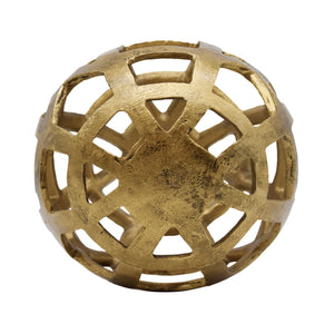 Paxton Small Round Metal Ball with Geo Cutouts in Textured Brass