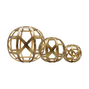 Paxton Small Round Metal Ball with Geo Cutouts in Textured Brass