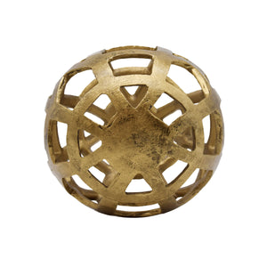 Paxton Small Round Metal Ball with Geo Cutouts in Textured Brass