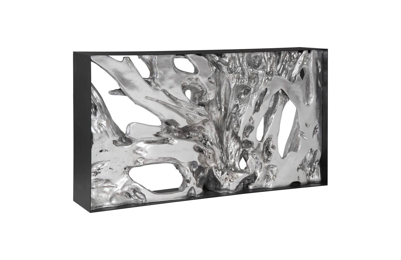 Cast Root Metal Framed Console Table, Resin, Silver Leaf, SM