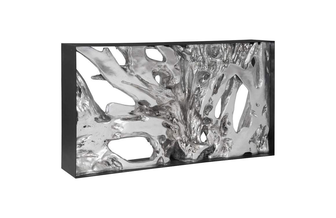 Cast Root Metal Framed Console Table, Resin, Silver Leaf, SM