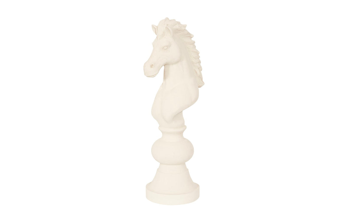 Knight Chess Sculpture, Cast Stone White, Small