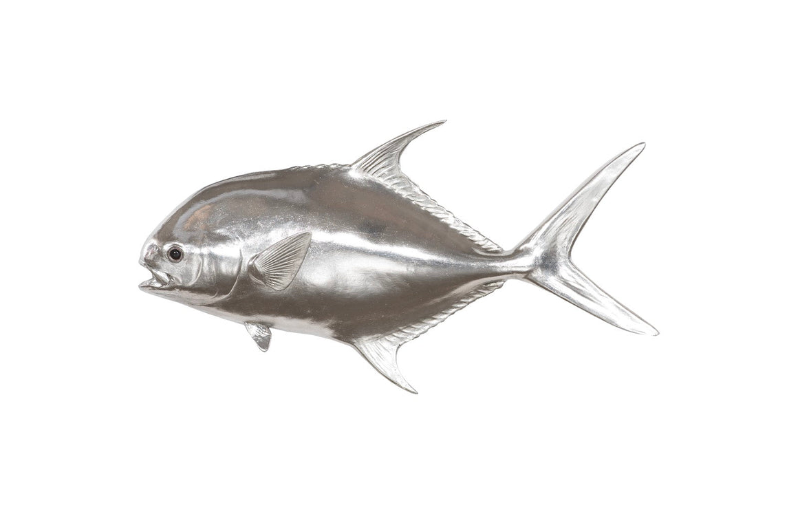 Permit Fish, Flat Wall Sculpture, Resin, Silver Leaf