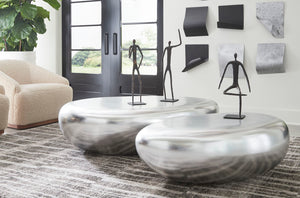 River Stone Coffee Table, Small, Silver Leaf