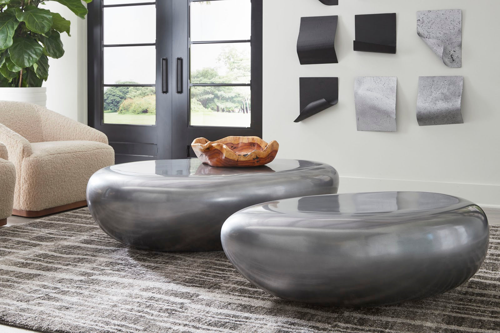 River Stone Coffee Table Large Liquid Silver
