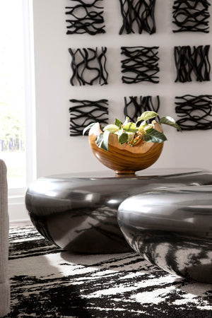 River Stone Coffee Table, Large, Resin, Polished Aluminum Finish