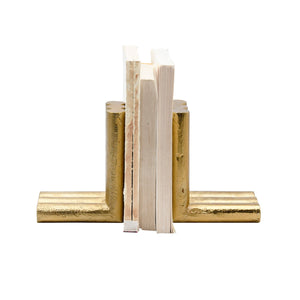Pipey L-Shaped Metal Bookend in Textured Brass