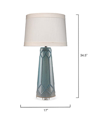 Stud Detail Ceramic Table Lamp with Tapered Linen Shade – Teal