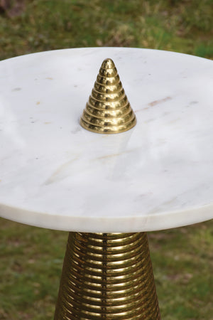 Pasha Round Side Table with Conical Coiled Brass Base