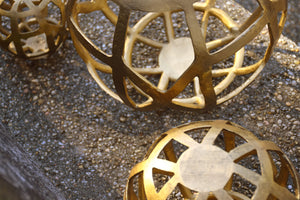 Paxton Small Round Metal Ball with Geo Cutouts in Textured Brass