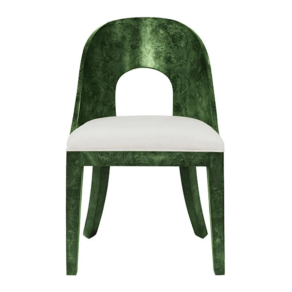 RAFFERTY Curved Back Wooden Dining Chair In Emerald Burl Wood