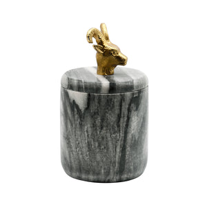 Rammy Black Marble Container with Brass Ram Handle