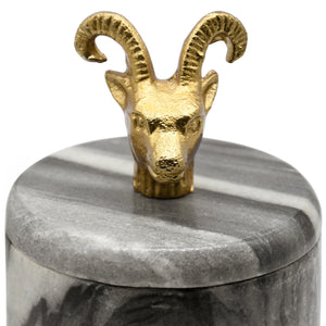 Rammy Black Marble Container with Brass Ram Handle