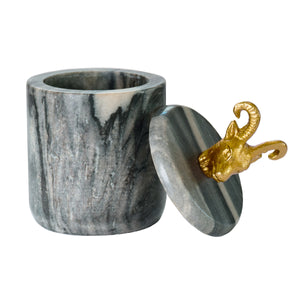 Rammy Black Marble Container with Brass Ram Handle