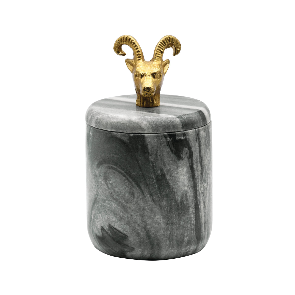 Rammy Black Marble Container with Brass Ram Handle