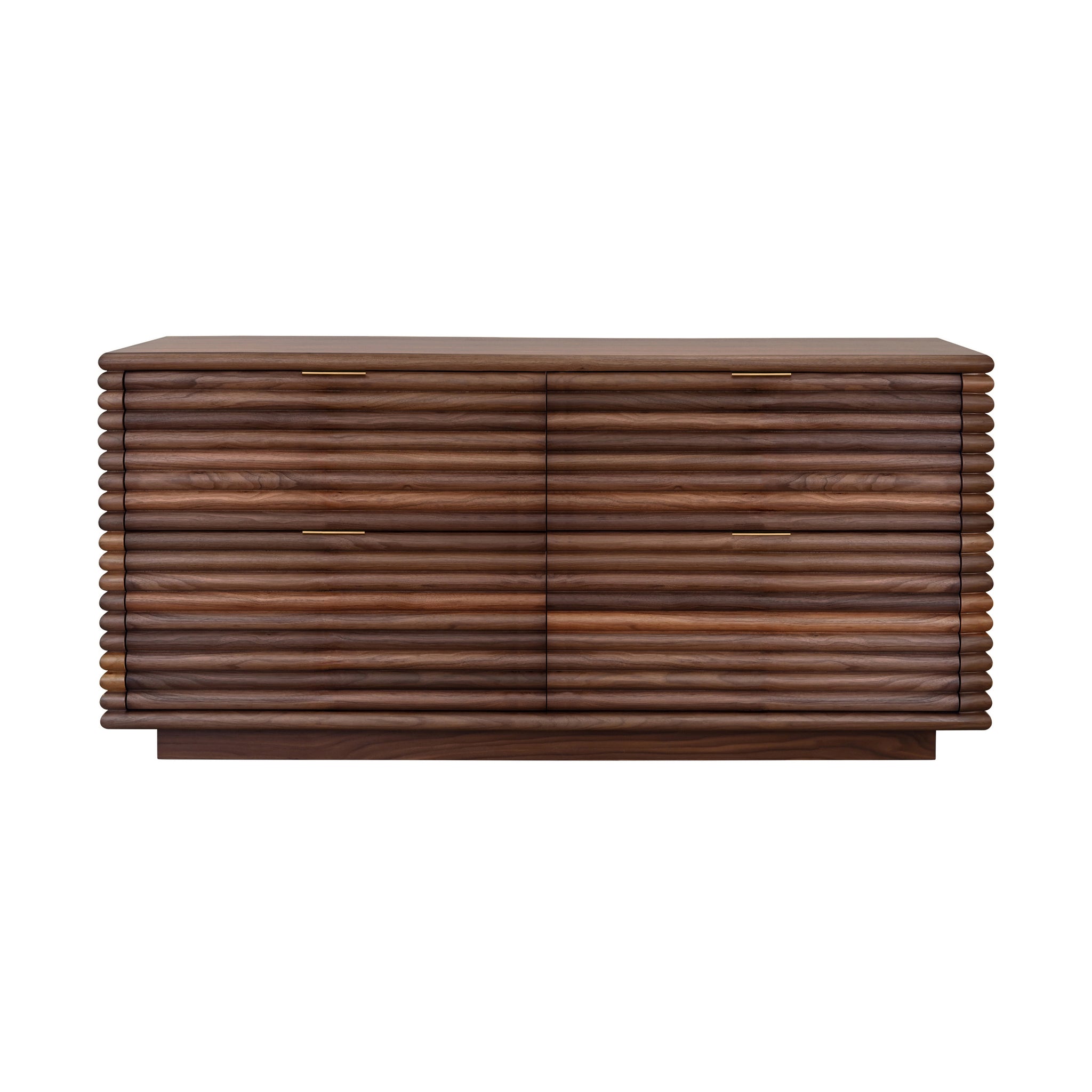 Four Drawer Chest With Antique Brass Hardware And Large Horizontal Reeds In Walnut